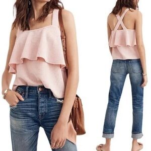 MADEWELL Texture & Thread Tiered Tank Top in Light Pink Women's Size Size XXS